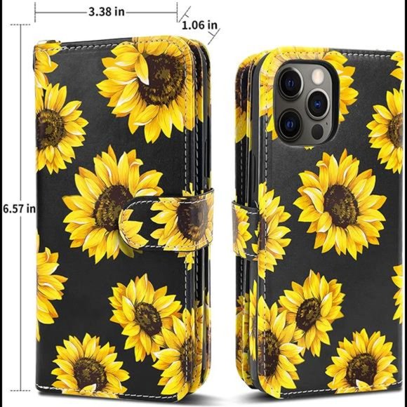 For iPhone 12 Pro Max Sunflower Case Wallet-Magnetic Detachable 2 in 1 Leather - Picture 6 of 7